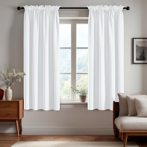 Deconovo Blackout Curtains, Thermal Insulated Rod Pocket Window Drapes, Noise Reducing, Oeko-TEX Certified, Room Darkening Curtains for Bedroom/Living Room, 2 Panels, White, 38W x 54L