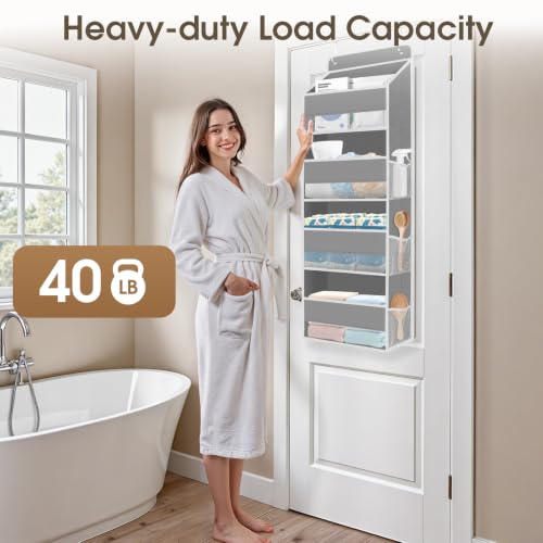 Over The Door Hanging Storage Organizer with 4 Tiers and Clear Mesh Pockets