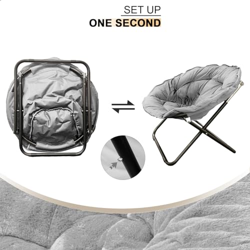 Foldable Faux Fur Saucer Chair - Comfortable Moon Chair for Dorm & Bedroom