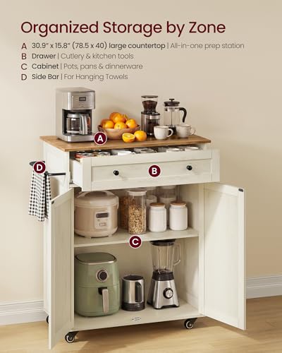 Mobile Kitchen Island Cart with Storage Cabinet and Drawer, Rolling Wood Stand
