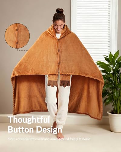 Capybara Wearable Blanket Hoodie with Sleeves - Soft Plush Loungewear