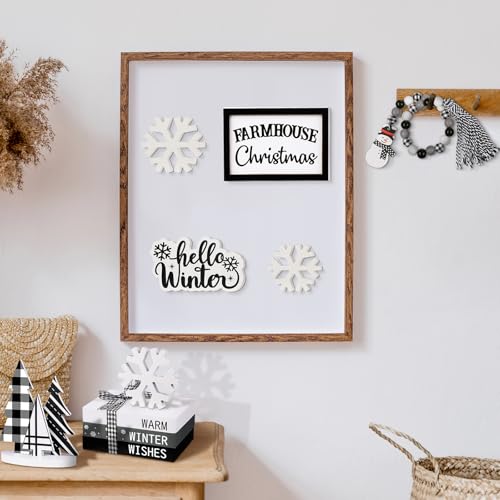 Yinder 11-Piece Winter Tiered Tray Decor Set, Wooden Farmhouse Table Signs