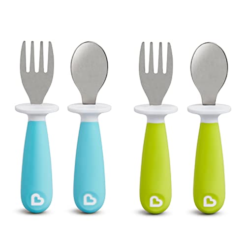 Toddler Fork and Spoon Set with Raised Base, 6-Piece BPA-Free Utensils