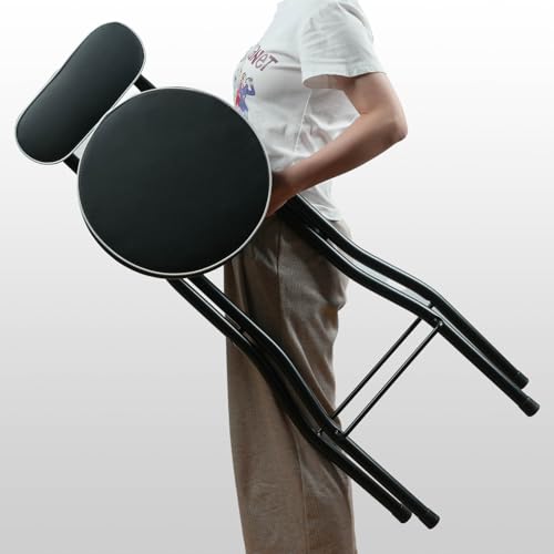 Folding Bar Stool with Backrest, Padded Counter Height Portable Chair
