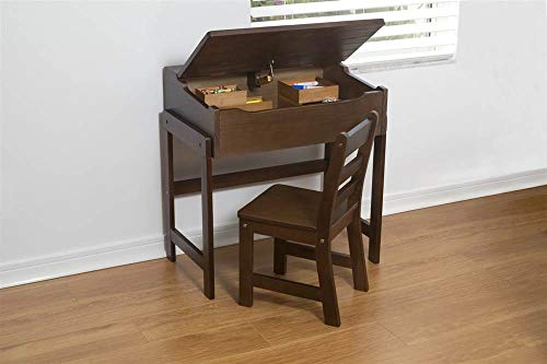 Kids Slanted Top Desk and Chair Set with Chalkboard Surface, Walnut Finish