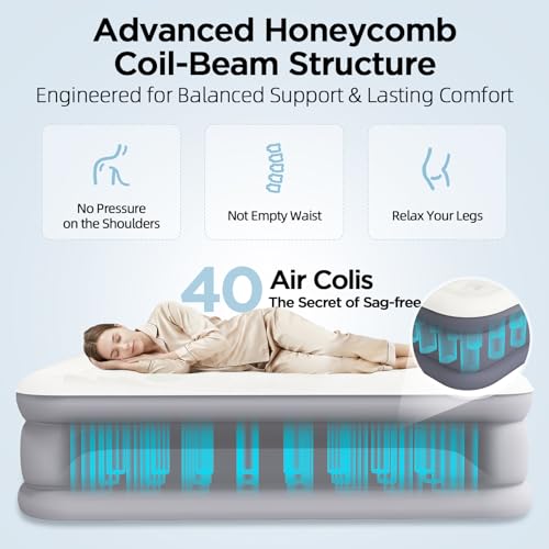 Queen Air Mattress with Built-in Pump & Honeycomb Design