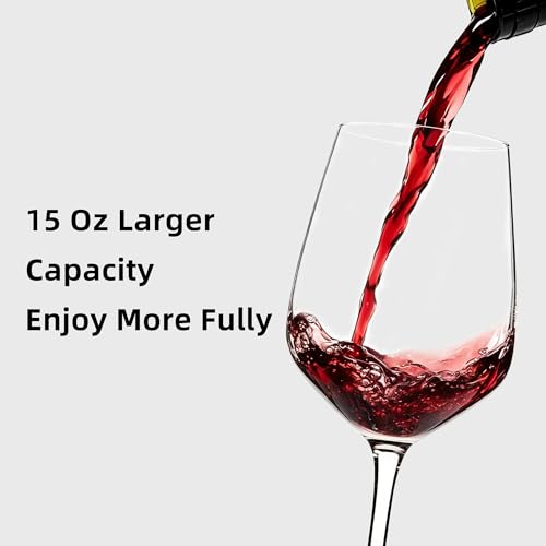 15oz Wine Glasses Set of 8, Heavy Duty Stemmed Glassware for Red and White Wine