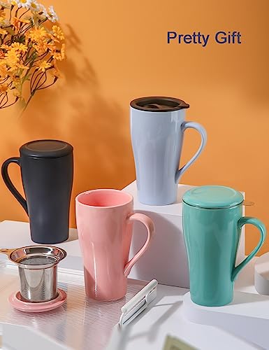 ARRADEN Royal Blue 18oz Tea Mug with Infuser & 2 Lids – Large Travel Tea Cup