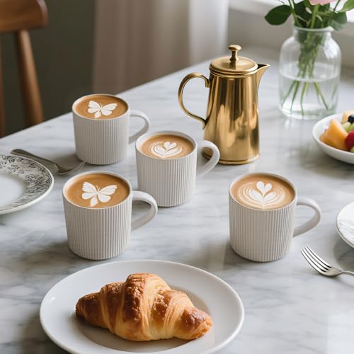 DeeCoo 12oz White Ceramic Coffee Mug Set of 4 - Microwave & Dishwasher Safe