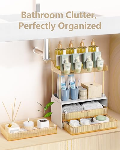 Anylady Gold 3-Drawer Bathroom & Vanity Organizer, Durable Multi-Layer Storage