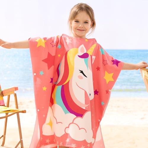 Joiedomi Kids Hooded Beach Towel Poncho - Quick Dry Microfiber, 30x30