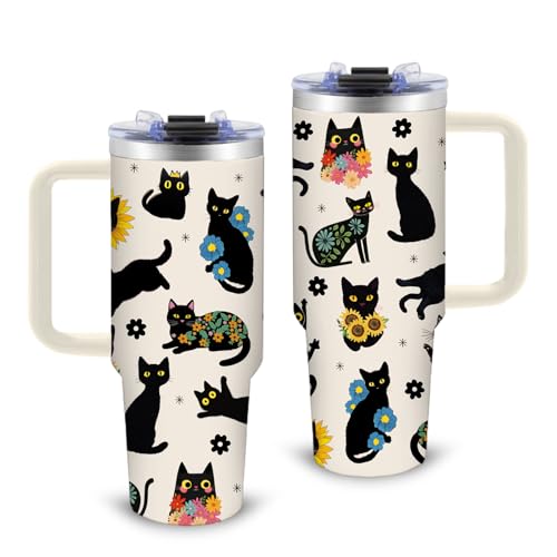 xiiai Cat2 30oz Tumbler with Handle, BPA-Free Steep Straws Leak-Proof Lid