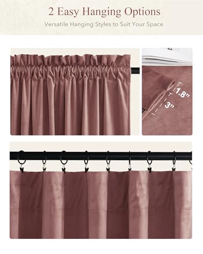 StangH Dusty Rose Velvet Curtains 52W x 94L - 2 Panels, Bedroom