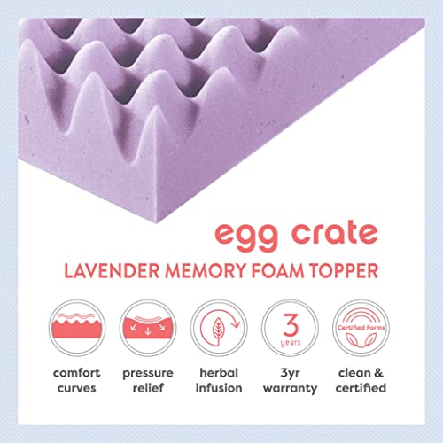 Best Price Mattress 3-Inch Lavender Egg Crate Memory Foam Topper - Twin