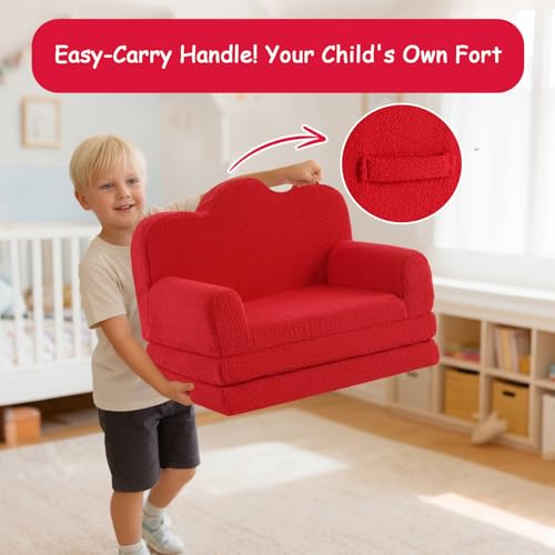 2-in-1 Foldable Kids Sofa and Lounger, Soft Toddler Chair with Washable Cover
