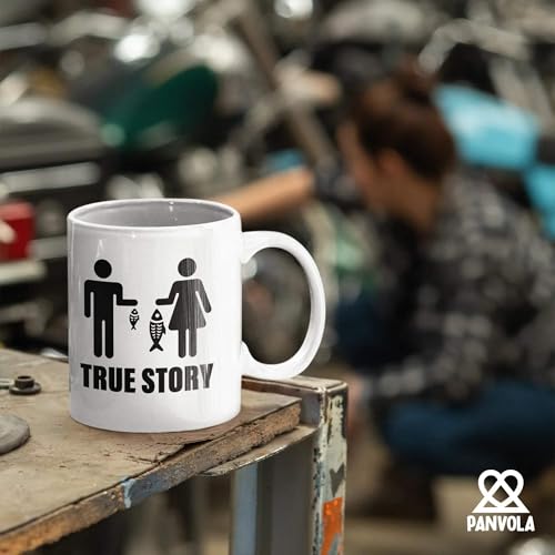 Panvola True Story Fishing Mug 11oz White - Humorous Gift for Women & Anglers