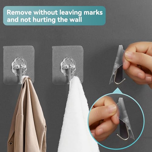 28 Pack Heavy Duty Adhesive Wall Hooks - Waterproof Clear Self-Stick Hooks