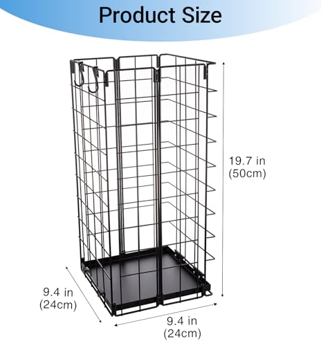 Foldable Metal Umbrella Stand for Entryway with Drip Tray - Black