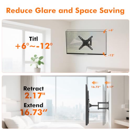 Full Motion TV Wall Mount for 26-65 Inch Screens, Articulating Swivel Bracket