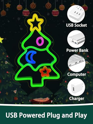 Pedaiah Christmas Tree Neon Sign LED - Holiday Wall Decor, USB Powered, 8.7x12.7 Inches