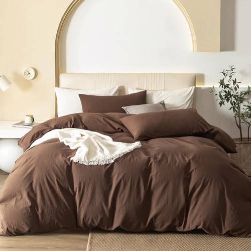 Queen Washed Cotton Duvet Cover Set - 3 Piece Soft Linen Feel Bedding