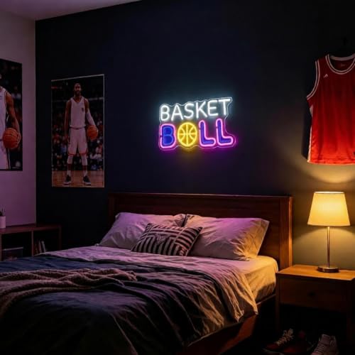Basketball LED Neon Sign - Sports Theme Wall Decor for Game Rooms & Bedrooms