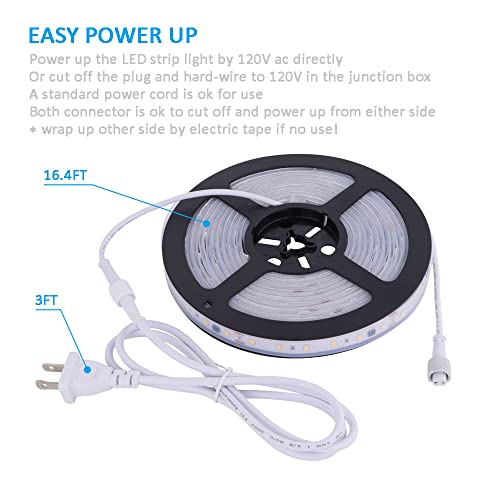 120V Waterproof Dimmable LED Rope Light 16.4ft for Under-Cabinet & Decor