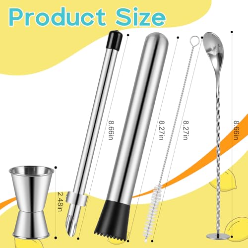 5-Piece Stainless Steel Lemonade Drink Making Set with Straw Puncher, Muddler & More