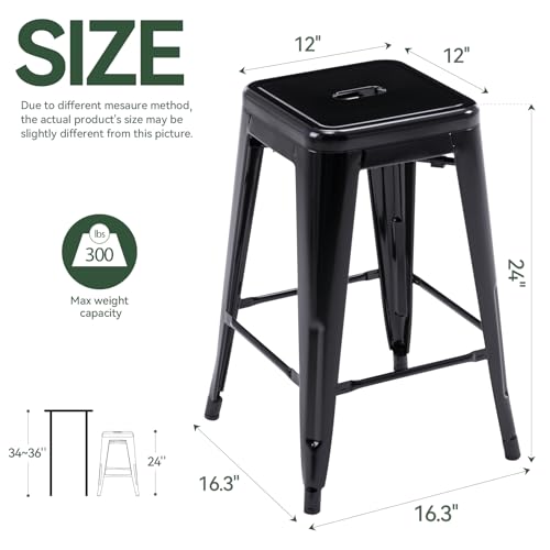 24-Inch Metal Bar Stools Set of 2, Stackable Indoor Outdoor Counter Stools