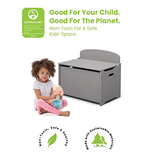 Deluxe Wooden Toy Box Storage Chest with Safety Hinge Lid - Grey