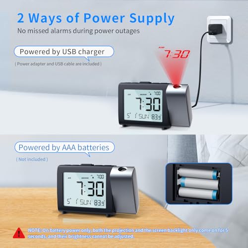 Digital Projection Alarm Clock with Ceiling Display and Weekend Mode