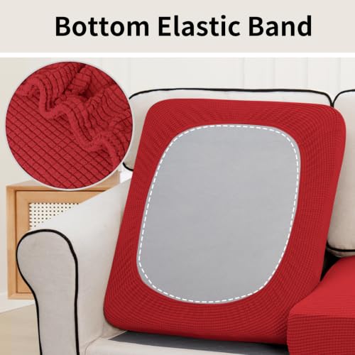 2-Piece Christmas Red Loveseat Cushion Cover Set - Elastic Sofa Protector