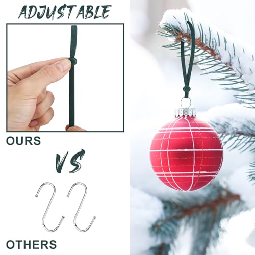 Adjustable Christmas Ornament Hooks with Elastic Cord - 24 Pack (Green)