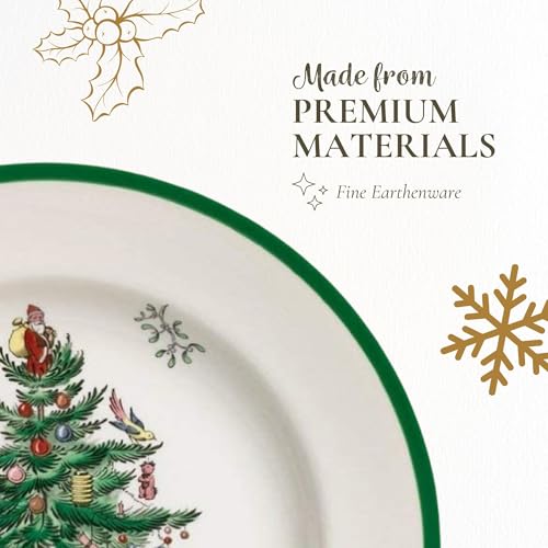 Spode 7 Oz Christmas Tree Dinnerware Set of 5 - Holiday Earthenware with Holly Accents