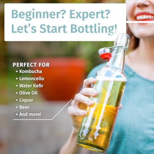 Clear Swing Top Glass Bottles 16oz Set of 6 with Labels