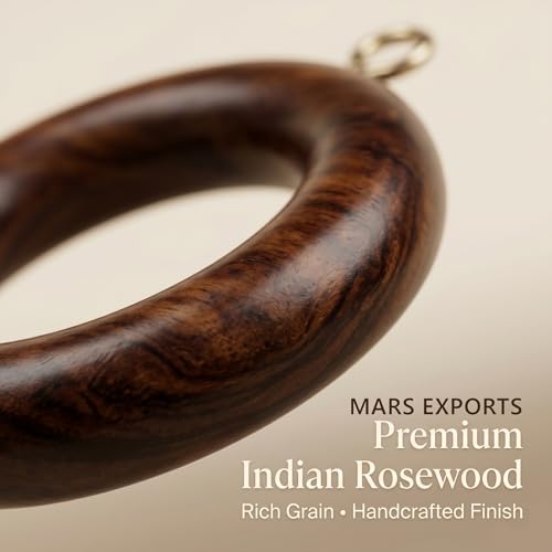 24-Piece Natural Rosewood Curtain Rings with Hooks, 1.25-Inch Inner Diameter