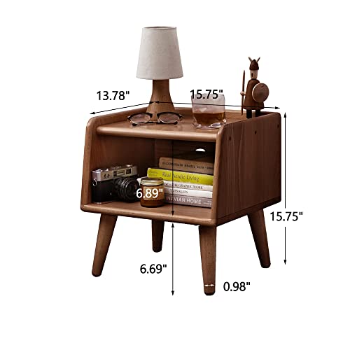 Solid Wood Kids Nightstand with Open Storage Shelf, Modern Bedside Table