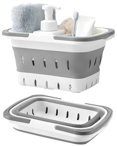 Collapsible Plastic Shower Caddy Tote – Portable Foldable Storage Basket with Drainage Holes & Handles for Bathroom, Gym & Travel