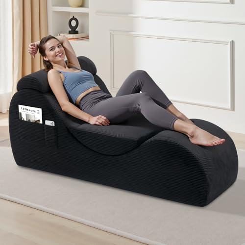 Ergonomic Yoga Chaise Lounge Chair with Headrest and Lumbar Support