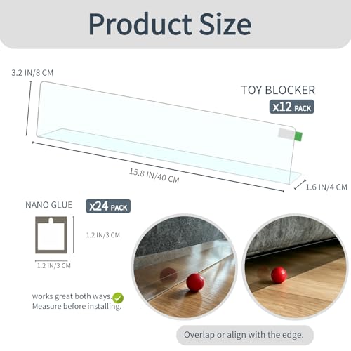 KHASIM 12-Pack Under Couch Blockers 15.8" L x 3.2" H, Total 190" L for Furniture Gap Prevention