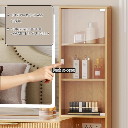 Modern Makeup Vanity Desk with Mirror, Lights, 8 Drawers and Power Outlet