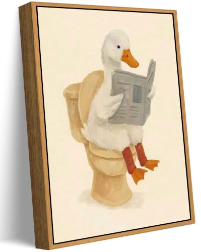 Funny Bathroom Goose Canvas Wall Art - Retro Duck Reading Newspaper Poster 8x10
