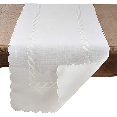 Saro Lifestyle Braided Embroidery Table Runner 16x54 White