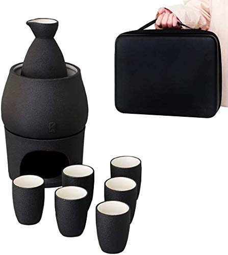 Lyty Black Ceramic Sake Set with Warmer & Storage Box - 9pcs