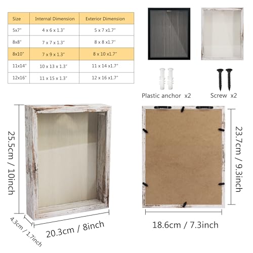8x10 White Shadow Box Frame with Real Glass and Easel Back