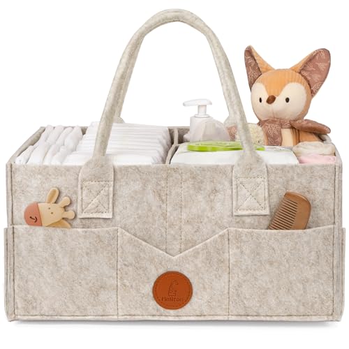 Large Felt Diaper Caddy Organizer - Khaki Portable Nursery Storage