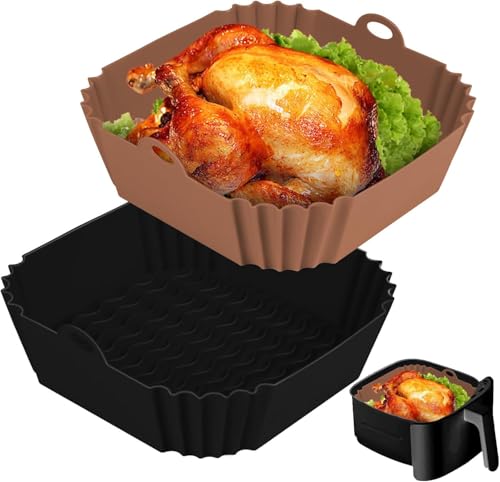 8-Inch Square Silicone Air Fryer Liners - Reusable Non-Stick Pot Inserts