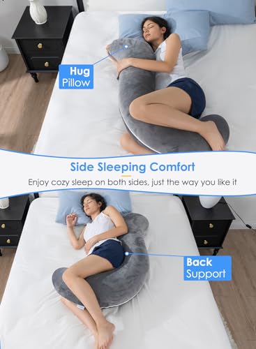 S-Shaped Body Pillow for Side Sleepers - Soft Grey Velvet