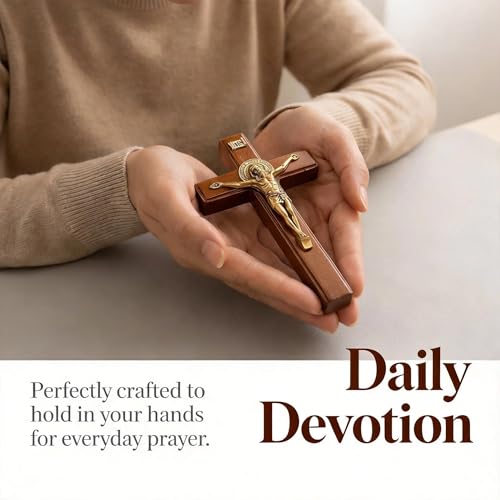 5.5-inch Wooden Crucifix Stand and Wall Cross for Home Decor