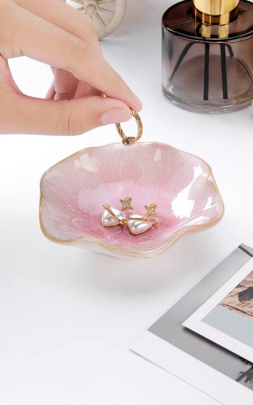 Ceramic Lotus Leaf Jewelry Dish - Pink Decorative Ring & Trinket Tray